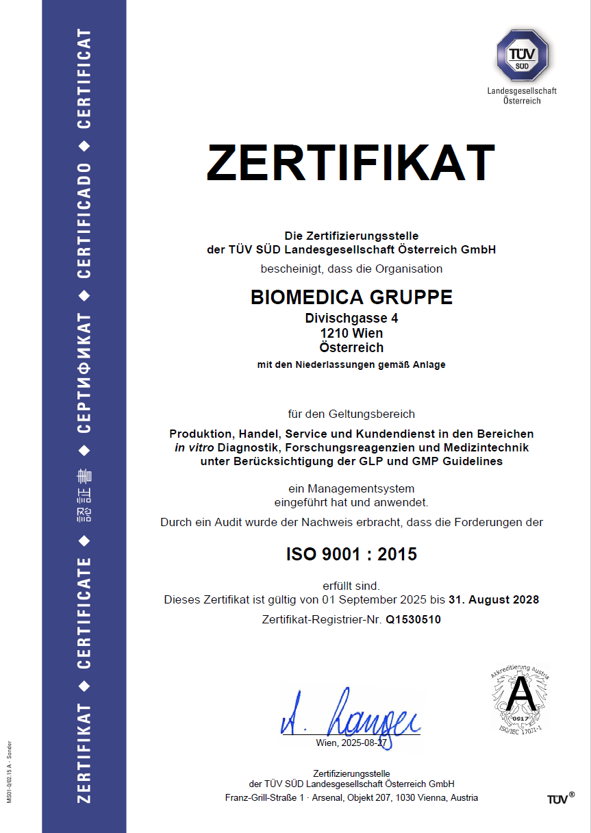 Zertifikat A4 ISO 9001 Haupt Anlage1 2 Biomedica e 3 Seite 1